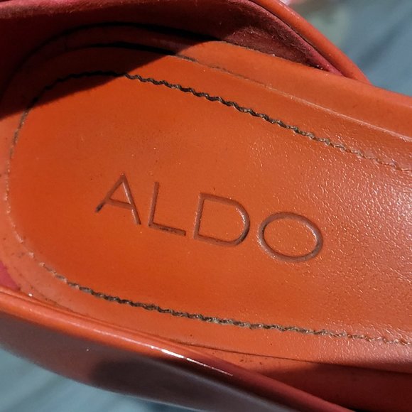 Aldo Heels Coral/Orange Peep Toe Wooden Platform Stiletto Sz: 37 (US 6.5) - Picture 6 of 9